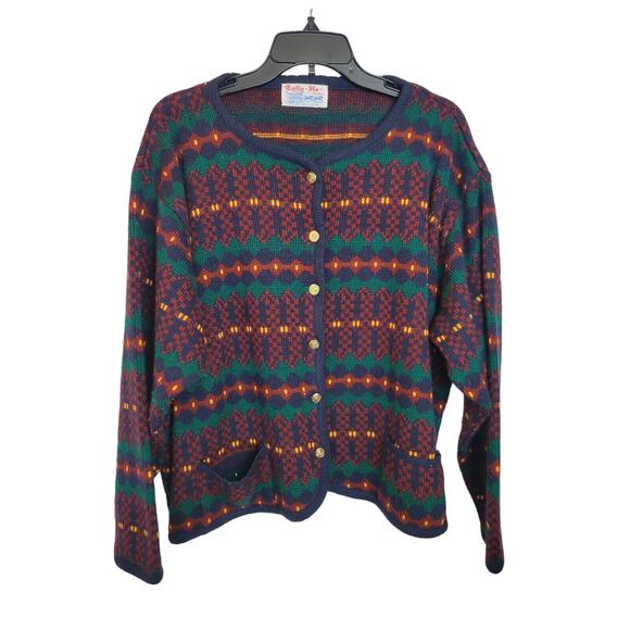 Vintage Tally Ho Red Knit Preppy Cardigan Sweater Women's Size 52" chest 2X-3X - Picture 1 of 7
